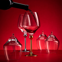 SET OF 6 RED WINE GLASSES WITH DÉCOR GOLD STEMS
