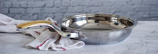 Stainless frying pans from the MasterPiece cookware range in a modern NZ kitchen
